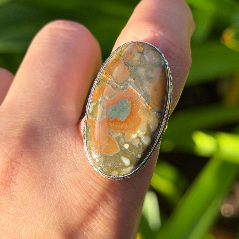 Size 8.5 925 silver plated fruit jasper ring 0844 - Picture 6 of 10